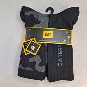 CATERPILLAR Midweight Work Socks Men's Shoe Sz 8-12 6 pairs Black